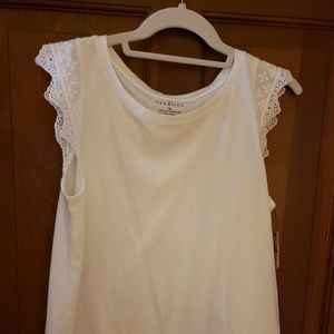 Talbots White Long T-shirt with Lace Trim MP NWT
